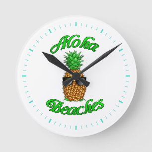 Funny Hawaiian Pineapple Aloha Beaches Round Clock