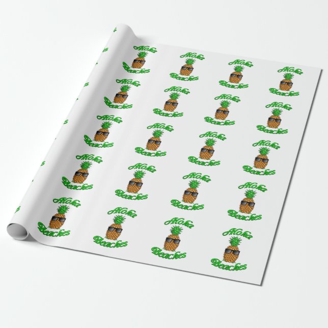 Funny Hawaiian Pineapple Aloha Beaches Wrapping Paper (Unrolled)