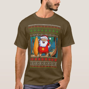 Funny Hawaiian Santa Claus Surfers Ugly Christmas T-Shirt