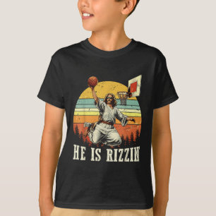 Funny He Is Rizzin Jesus Playing Basketball Christ T-Shirt