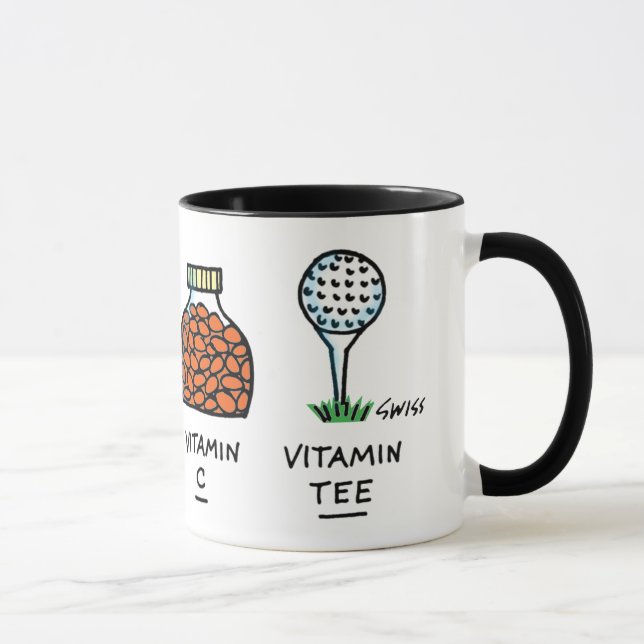 Funny Healthy Golfer Golf Ball Cartoon Vitamin Tee Mug (Right)