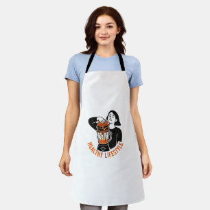 Funny Healthy Lifestyle Burger Blender Linocut Apron