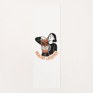 Funny Healthy Lifestyle Burger Blender Linocut  Yoga Mat