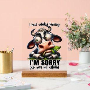 Funny hearing cow word art acrylic sign