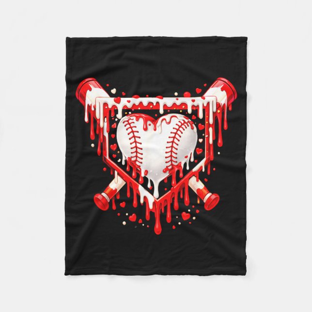 Funny Heart Baseball Drip Ice Cream Valentines Day Fleece Blanket (Front)