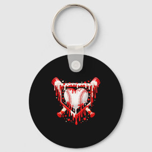 Funny Heart Baseball Drip Ice Cream Valentines Day Keychain