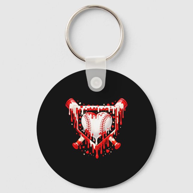 Funny Heart Baseball Drip Ice Cream Valentines Day Keychain (Front)
