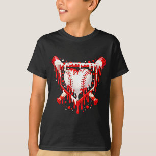 Funny Heart Baseball Drip Ice Cream Valentines Day T-Shirt