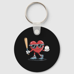 Funny Heart Baseball Player Valentines Day Kid Boy Keychain