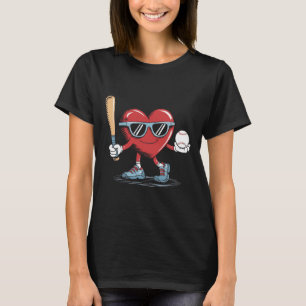 Funny Heart Baseball Player Valentines Day Kid Boy T-Shirt