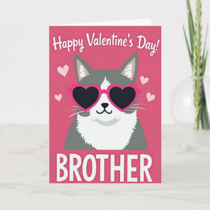 Funny Heart Cat Valentine Brother Card