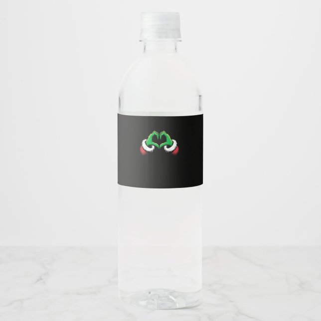 Funny Heart Hands Christmas Water Bottle Label (Front)