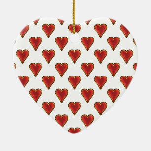 Funny Heart Pattern gold red + your backgr. & text Ceramic Ornament