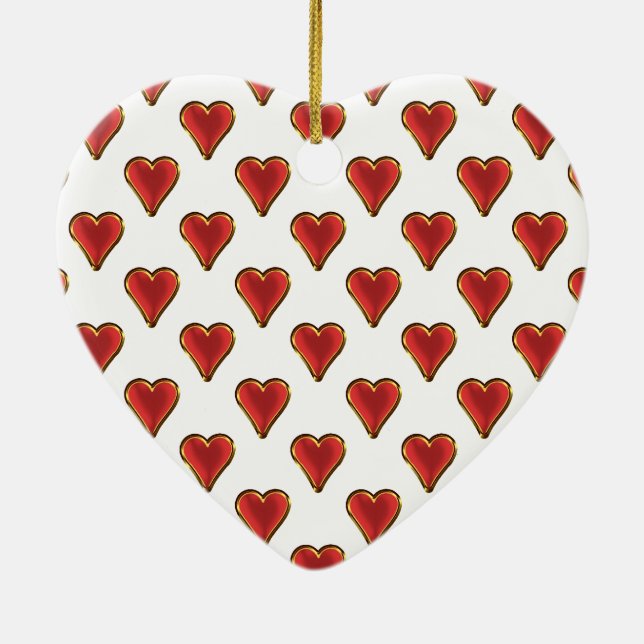 Funny Heart Pattern gold red + your backgr. & text Ceramic Ornament (Back)