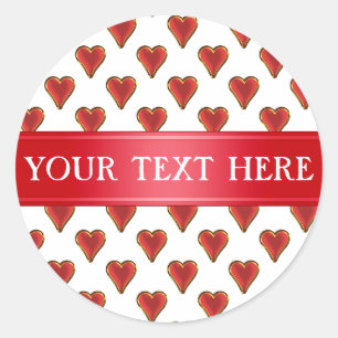 Funny Heart Pattern gold red + your backgr. & text Classic Round Sticker
