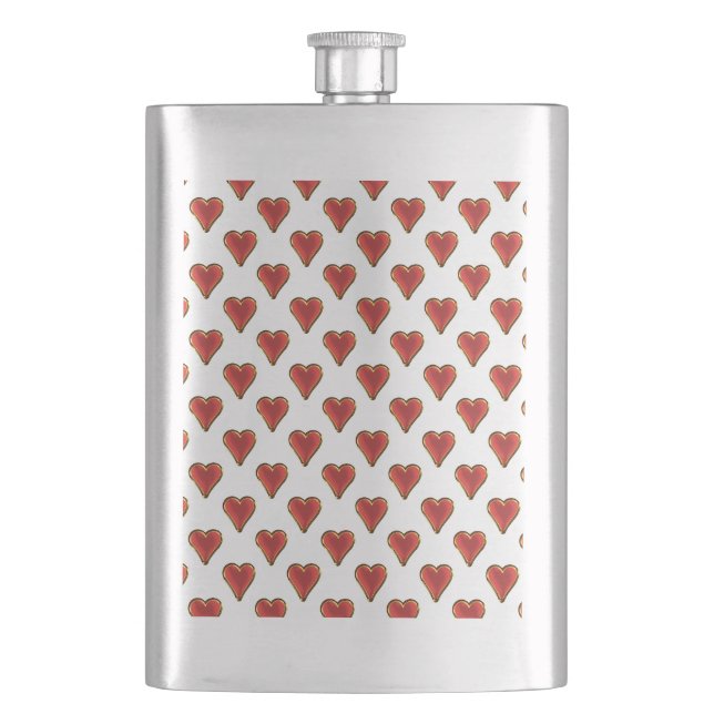 Funny Heart Pattern gold red + your backgr. & text Hip Flask (Front)