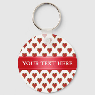 Funny Heart Pattern gold red + your backgr. & text Keychain