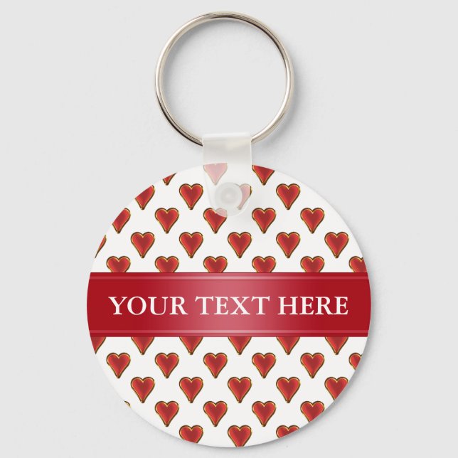 Funny Heart Pattern gold red + your backgr. & text Keychain (Front)