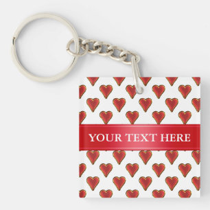 Funny Heart Pattern gold red + your backgr. & text Keychain