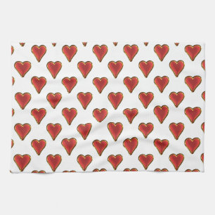Funny Heart Pattern gold red + your backgr. & text Kitchen Towel