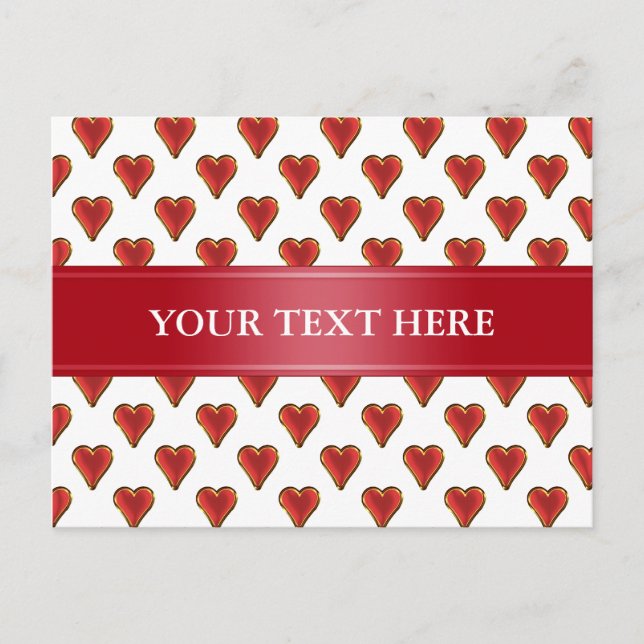 Funny Heart Pattern gold red + your backgr. & text Postcard (Front)