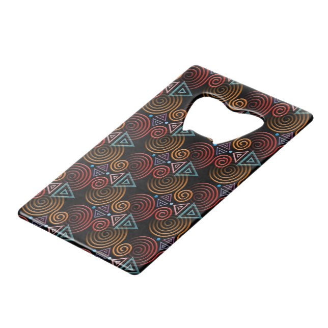 Funny Heart Pattern III - Spirals & Triangles Wallet Bottle Opener (Front Angled)