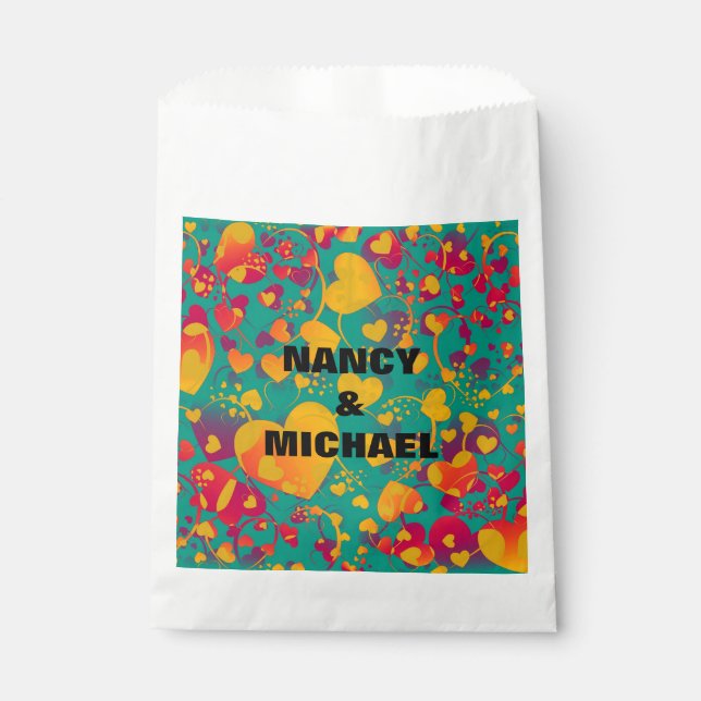 Funny Heart Pattern IX - green red yellow Favour Bag (Front)