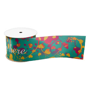 Funny Heart Pattern IX - green red yellow Satin Ribbon
