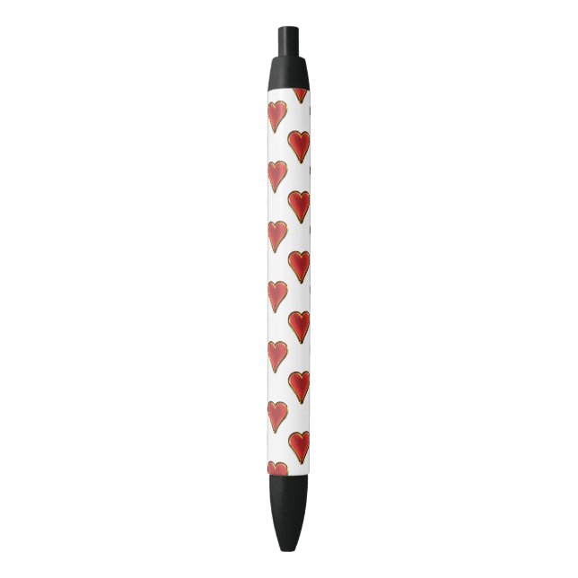 Funny Heart Pattern red gold + your background Black Ink Pen (Front Vertical)