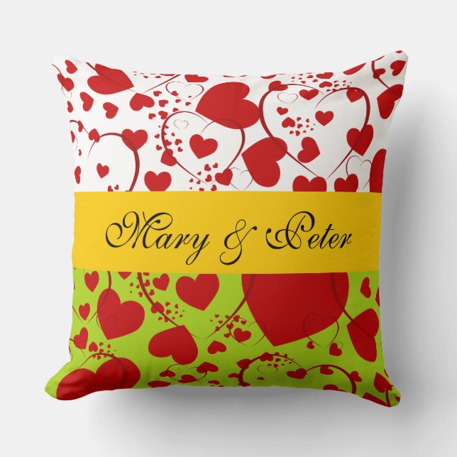Funny Heart Pattern V + your backg. & text Throw Pillow (Front)