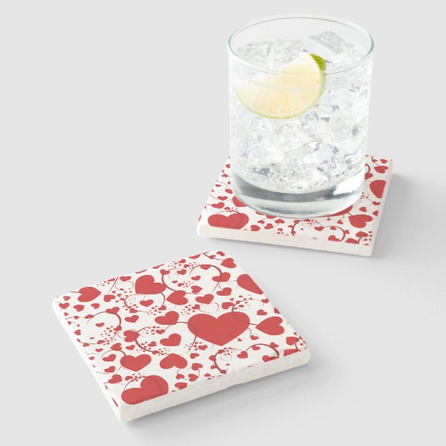 Funny Heart Pattern V + your background colour Stone Coaster (Side)