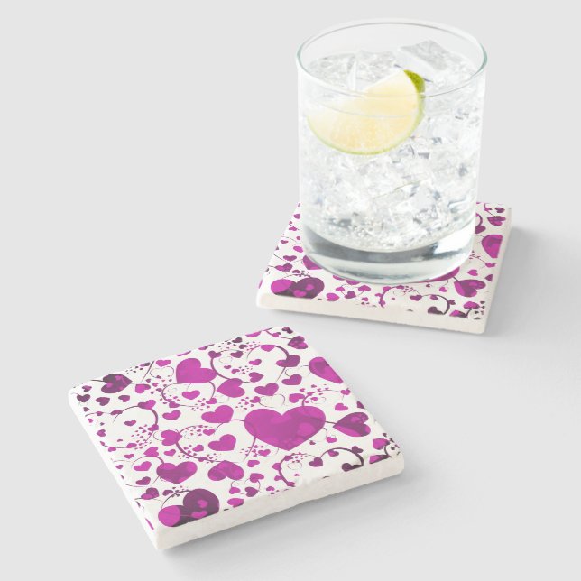 Funny Heart Pattern VI + your background colour Stone Coaster (Side)
