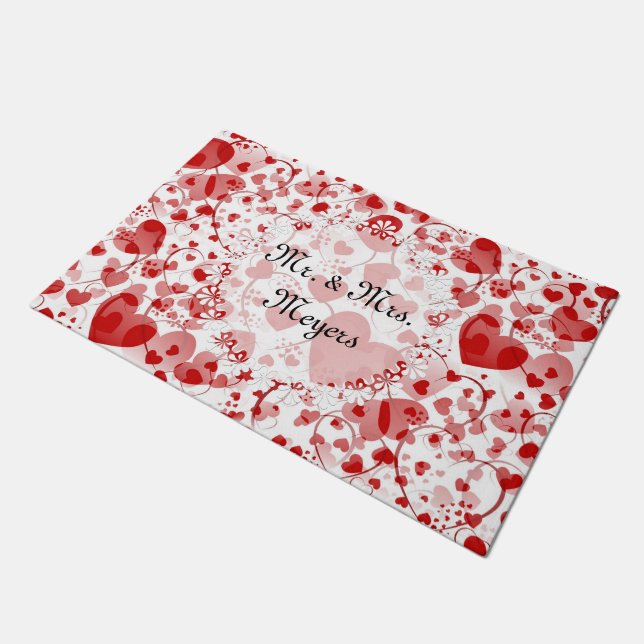 Funny Heart Pattern VII - red white + your idea Doormat (Angled)