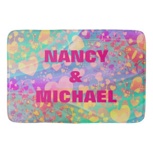 Funny Heart Pattern XI - pastel coloured Bath Mat