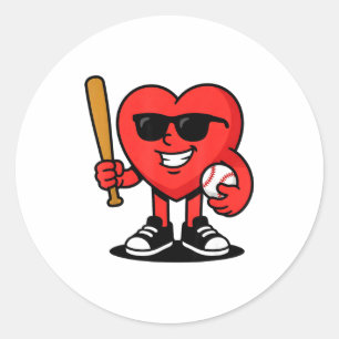 Funny Heart Playing Baseball Valentine Baseball Fa Classic Round Sticker