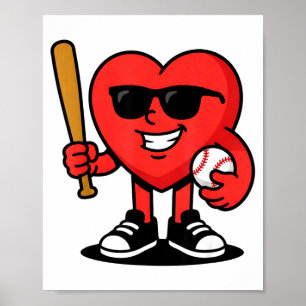 Funny Heart Playing Baseball Valentine Baseball Fa Poster