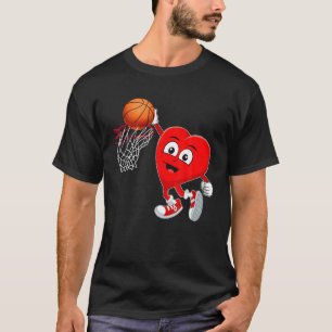 Funny Heart Playing Basketball Sport Lovers Valent T-Shirt