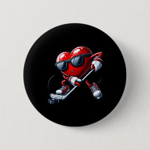 Funny Heart Playing Hockey Valentines Day Mens Boy 2 Inch Round Button