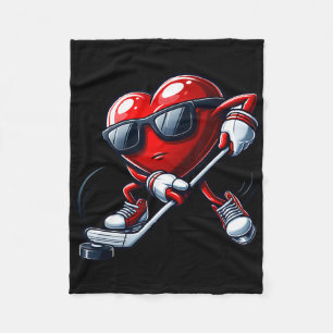Funny Heart Playing Hockey Valentines Day Mens Boy Fleece Blanket