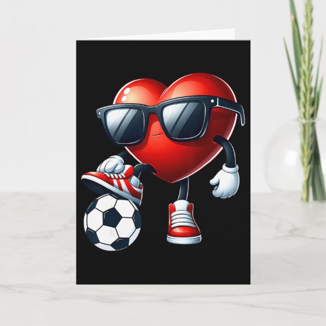 Funny Heart Playing Soccer Valentines Day Mens Boy Card (Front)
