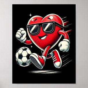 Funny Heart Playing Soccer Valentines Day Mens Boy Poster