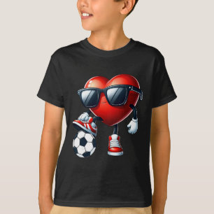 Funny Heart Playing Soccer Valentines Day Mens Boy T-Shirt