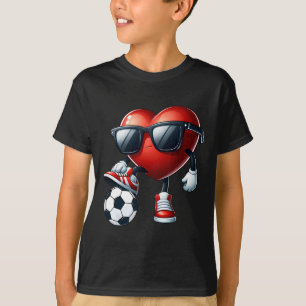Funny Heart Playing Soccer Valentines Day Mens Boy T-Shirt