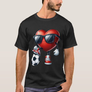 Funny Heart Playing Soccer Valentines Day Mens Boy T-Shirt