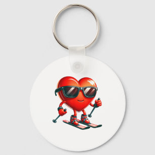 Funny heart skiing lovers valentine snow sports keychain