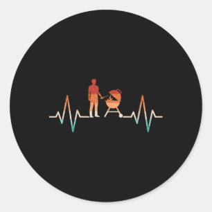 Funny Heartbeat Grilling Barbecue Grill Lover Bbq Classic Round Sticker