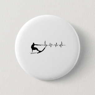 Funny Heartbeat Waterski Gift Cool Water Skier Ath 2 Inch Round Button