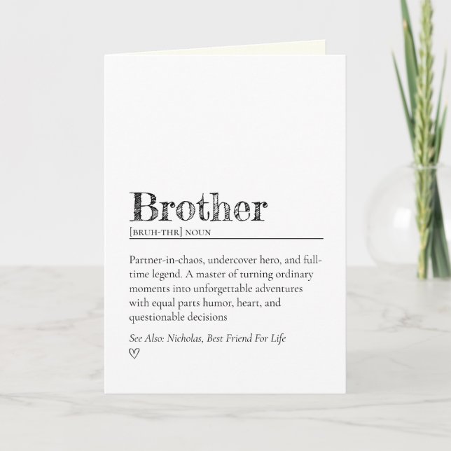 Funny Heartfelt Brother Definition Encouragement Card (Front)
