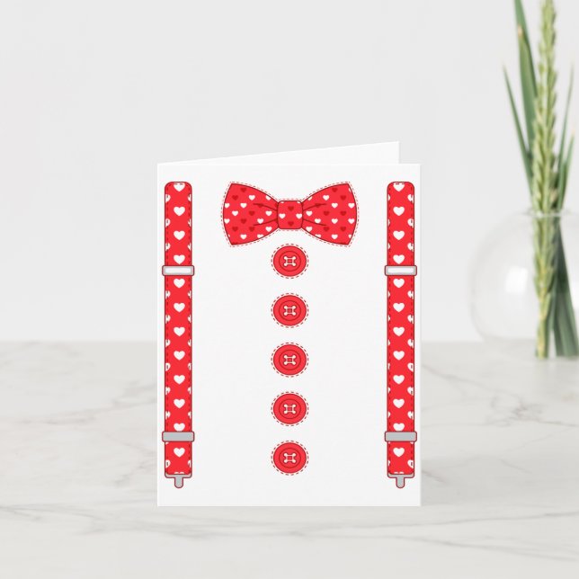 Funny Hearts Bow Tie Suspenders Valentine's Day Co Card (Front)