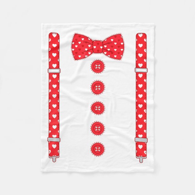 Funny Hearts Bow Tie Suspenders Valentine's Day Co Fleece Blanket (Front)